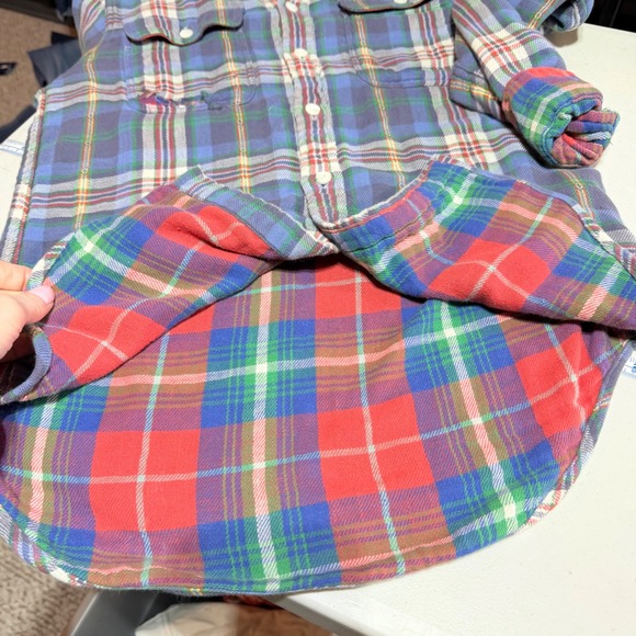 Polo Ralph Lauren Flannel Shirt Women S Blue Plaid Relaxed Fit Cabincore Grunge - Picture 8 of 12